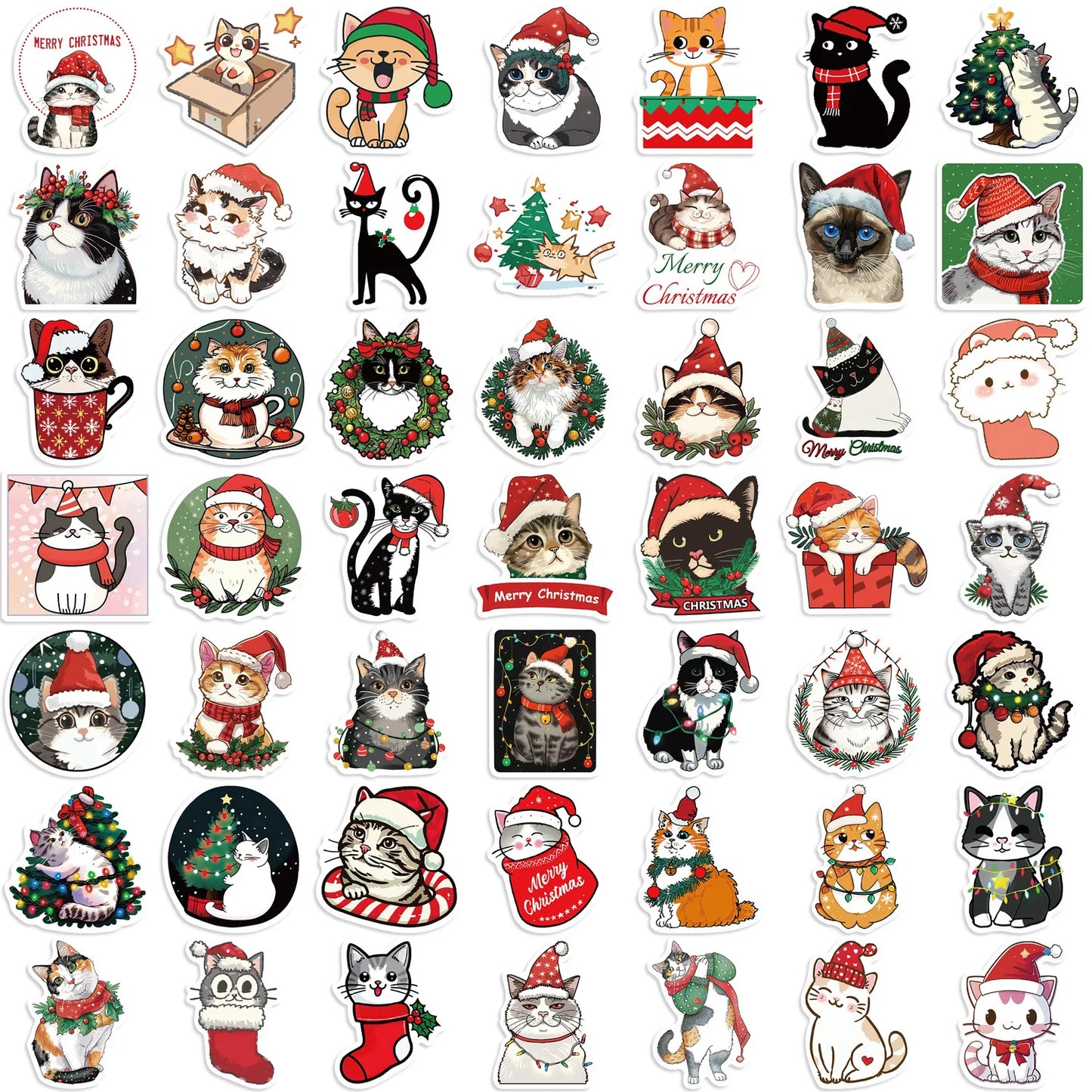 Pack de Stickers Félins Festifs – 50 Pièces 🎄
