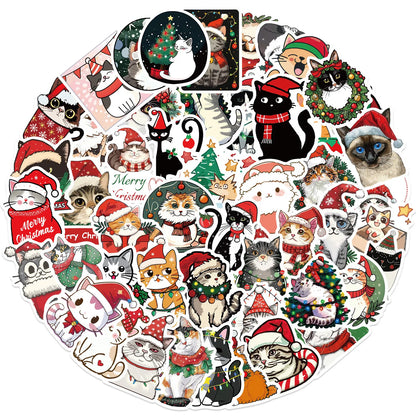 Pack de Stickers Félins Festifs – 50 Pièces 🎄