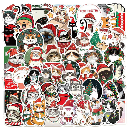 Pack de Stickers Félins Festifs – 50 Pièces 🎄